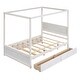 preview thumbnail 5 of 25, Wood Canopy Bed with Trundle Bed and two Drawers ,Full Size Canopy Platform bed With Support Slats, No Box Spring Needed