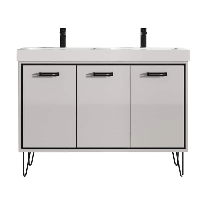 Mitchell 48" Double Bathroom Vanity Set - Glossy White-Black Trim