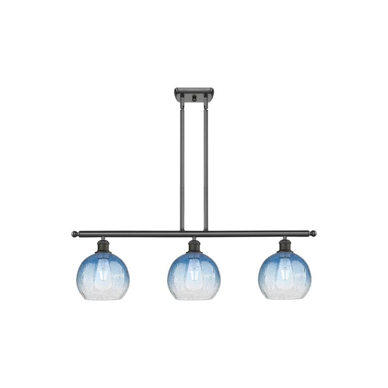 Innovations Lighting Endless Possibilities Ballston - Brookhaven Globe - 3 Light 36" Stem Hung Island Light - Oil Rubbed Bronze/Sapphire Blue