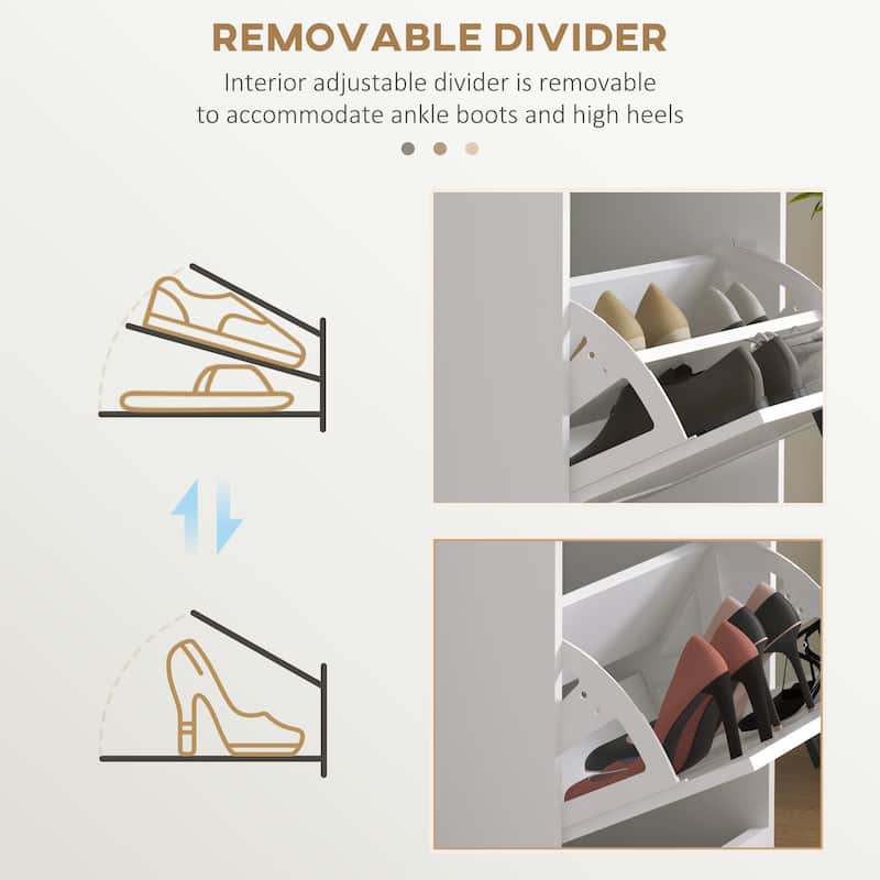 HOMCOM Shoe Cabinet for Entryway, Narrow Shoe Rack Storage Organizer with 3 Flip Drawers and Adjustable Shelves