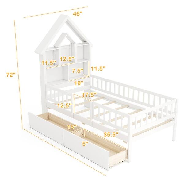 Twin House Bed for Kids with Open Storage and Slide-Out Drawers