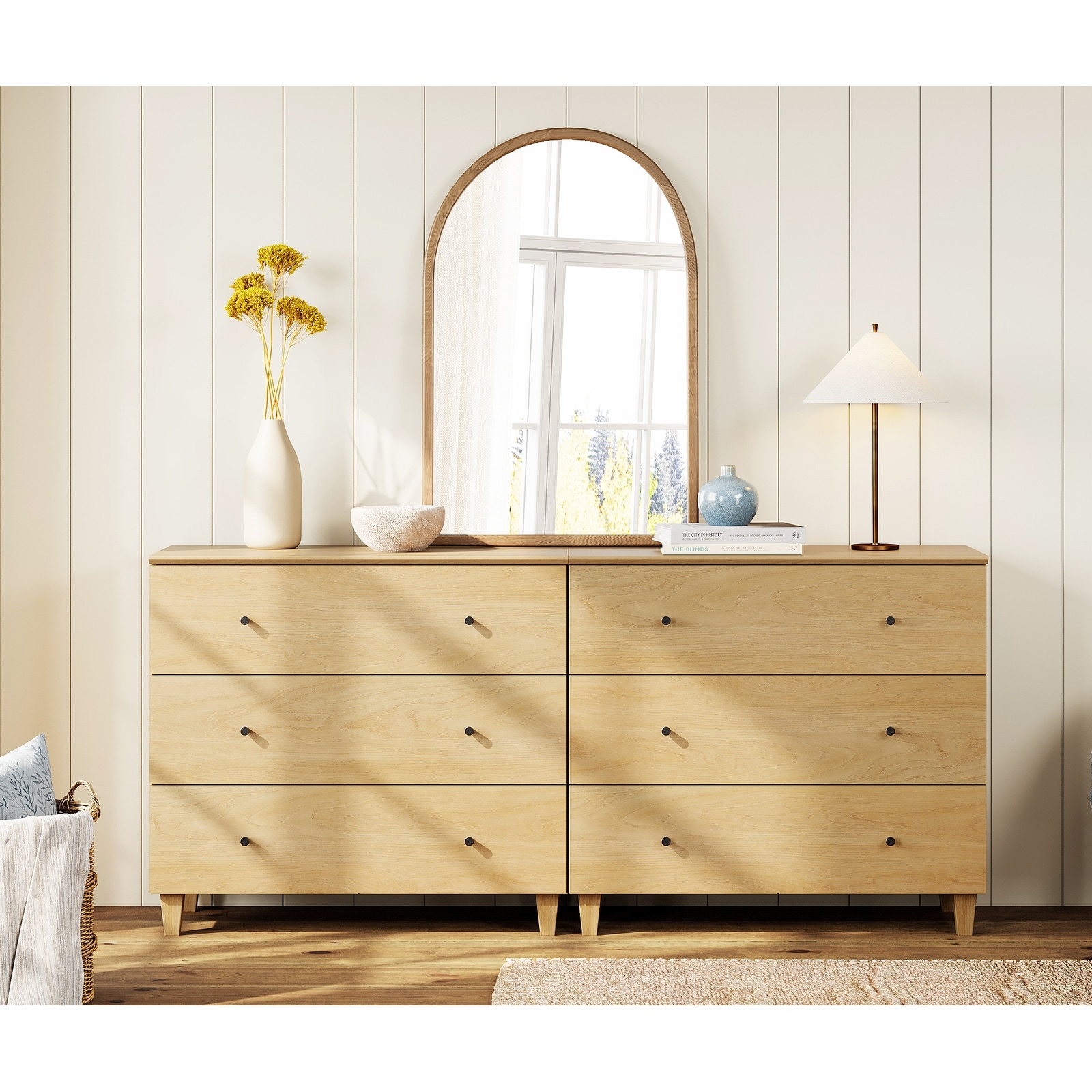 beige wooden dresser 3 Drawers for Bedroom, Wide Chest of Drawers - Oak Variations in shade and