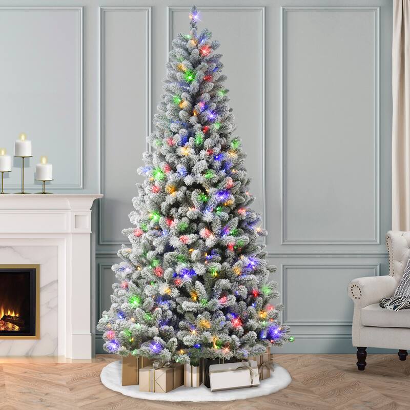 Puleo International Pre-Lit 7.5' Flocked Virginia Pine Artificial Christmas Tree