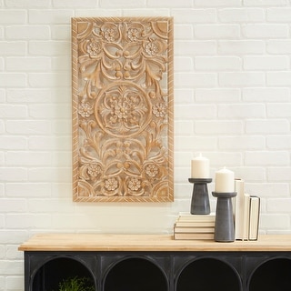 Brown Wood Handmade Intricately Carved Floral Home Wall Decor - Bed ...