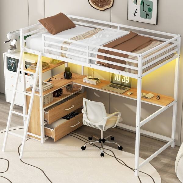 slide 2 of 16, Multifunctionl Design Loft Bed, Twin Size Metal White