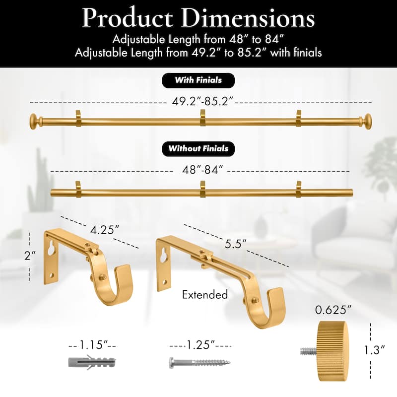 Meriville 1-Inch Diameter Nathan End Cap Single Window Treatment Curtain Rod