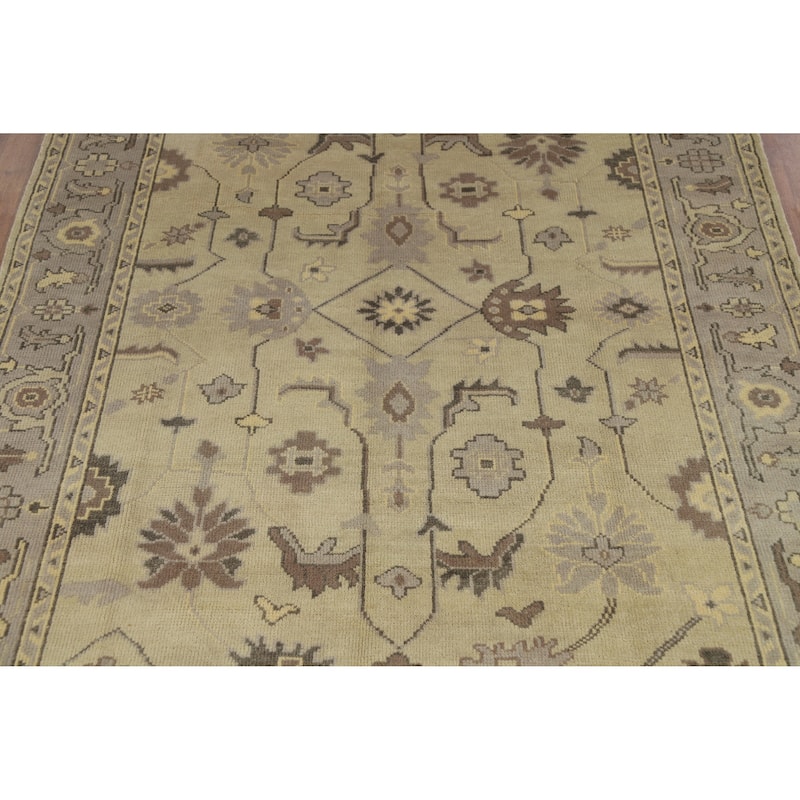 Earth Tone Oushak Indian Area Rug Hand-Knotted Beige Wool Carpet - 6'2" x 8'10"