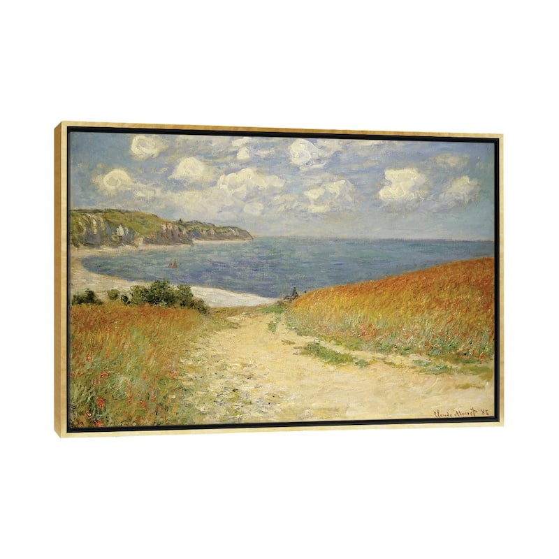 iCanvas "Path in the Wheat at Pourville, 1882 " by Claude Monet Framed Canvas Print - Gold - 18x26