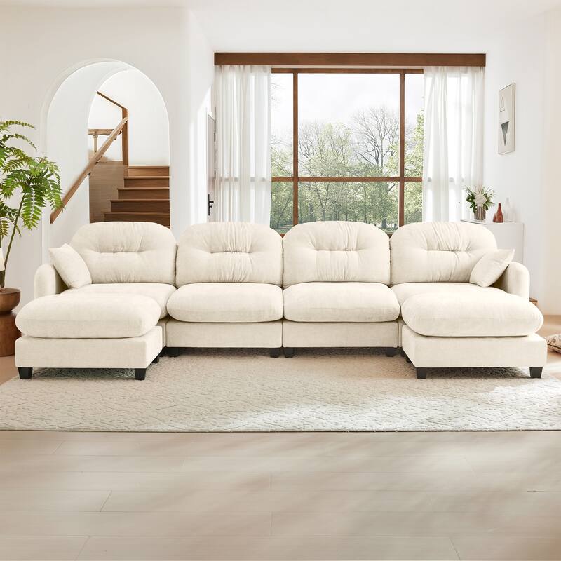 140" U Shaped Modern Sofa, Modular Sectional Couch Set with 2 Ottoman, 4 Seat Chenille Deep Seat Sofa for Living Room
