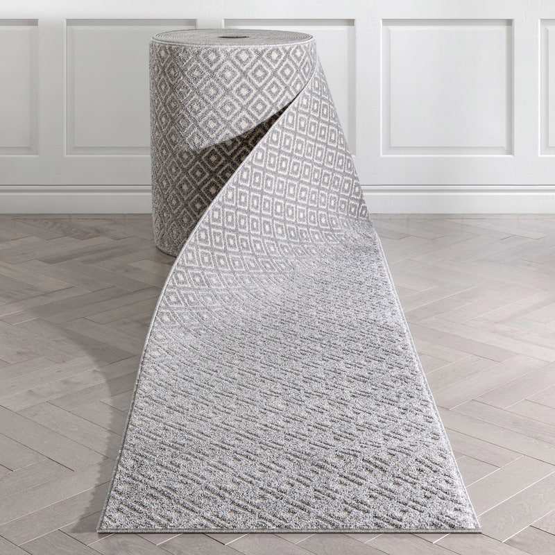 Custom Size Runner Malaga Pia Tribal Diamond Hallway Stair Rug - 2' 3" x 19' - Grey - Runner