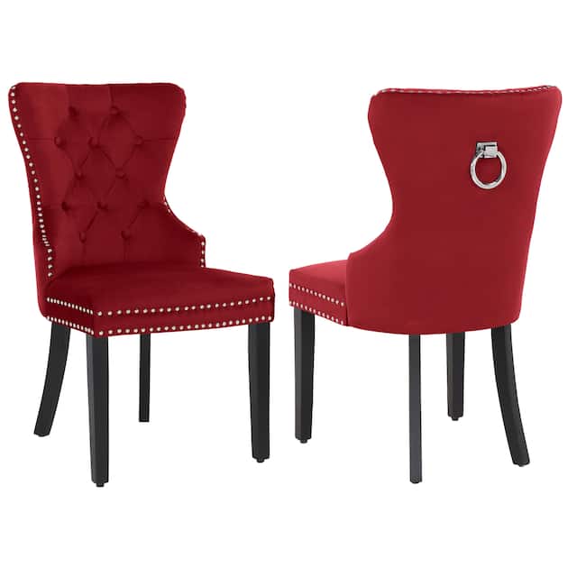 Grandview Tufted Upholstered Dining Chair (Set of 2) with Nailhead Trim and Ring Pull - Red