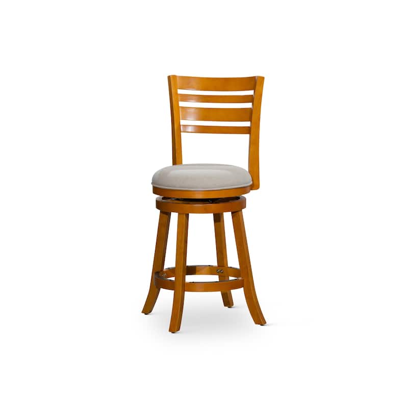 DTY Indoor Living Granby 4-Slat Back Swivel Stool - Natural Finish/Beige Fabric - Counter Height - 23-28 in.