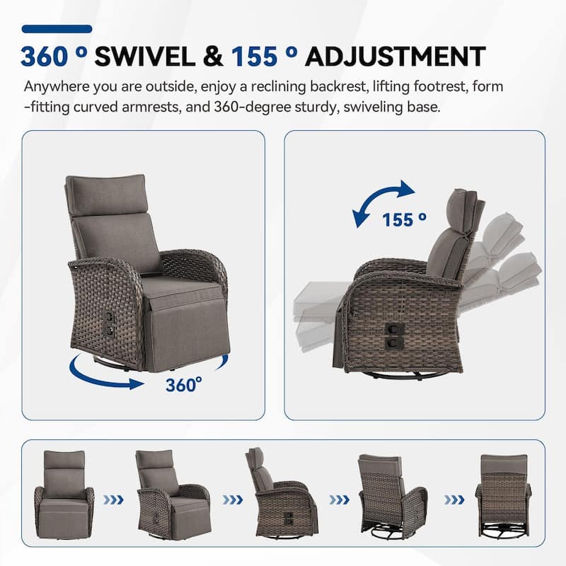 Pocassy 2PCS Versatile Outdoor Recliner Chair Grey Cushion