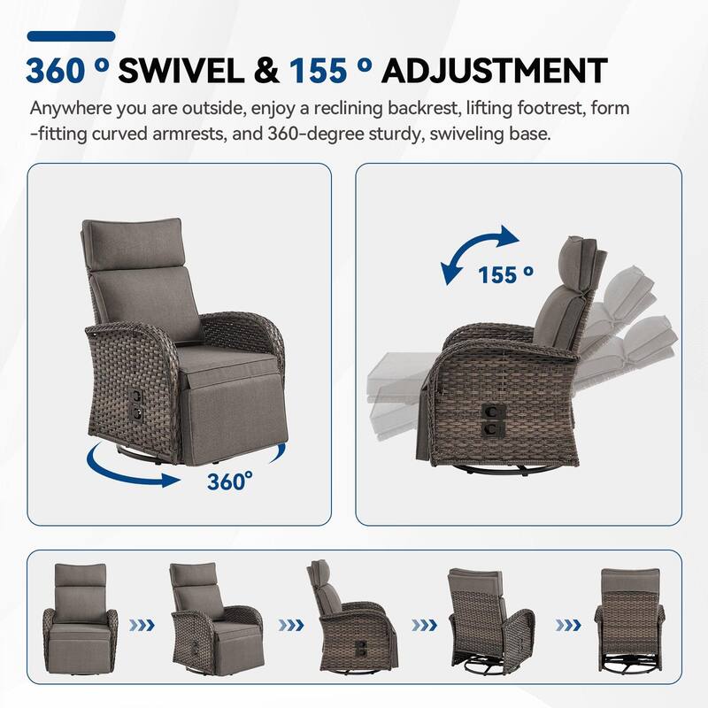 Pocassy Reclining Patio Chair with Adjustable Backrest