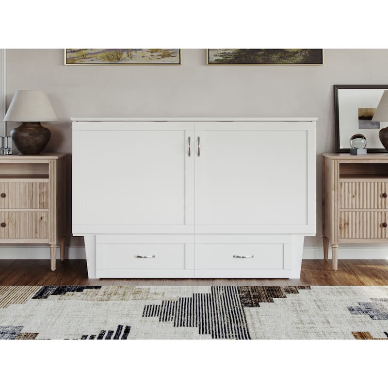 Queen Murphy Bed Chest Solid Wood - Mid-Century Modern Design with Mattress & USB Ports