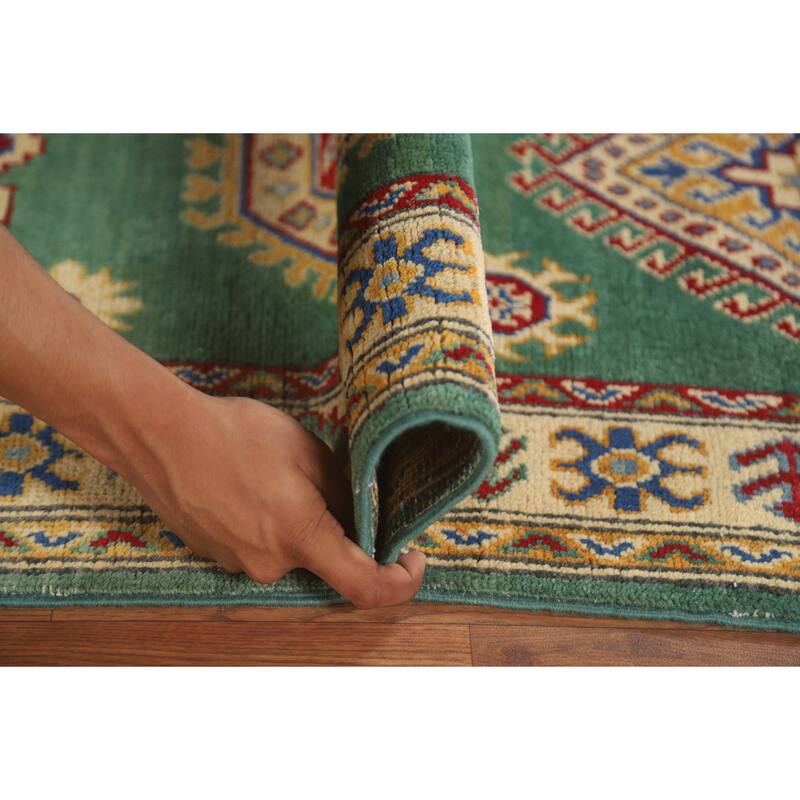Green Kazak Runner Rug Hand-Knotted Wool Carpet - 2'8" x 16'3"