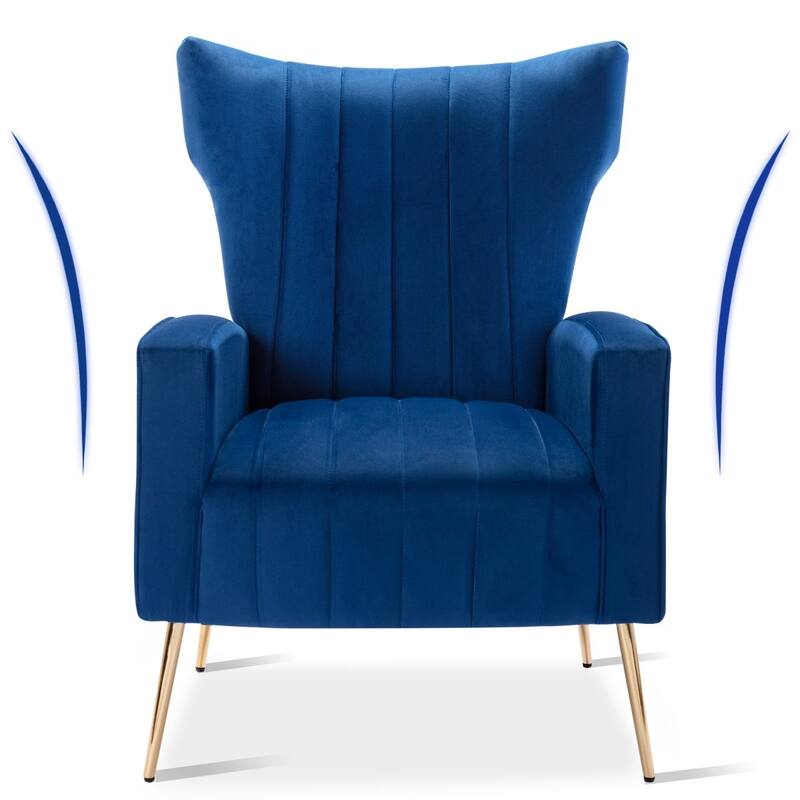 Velvet Accent Chair, Wingback Arm Chair with Gold Legs, Upholstered Single Sofa for Living Room Bedroom