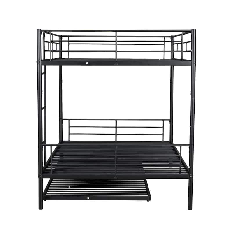 Full Over Full Metal Bunk Bed with Trundle, Black