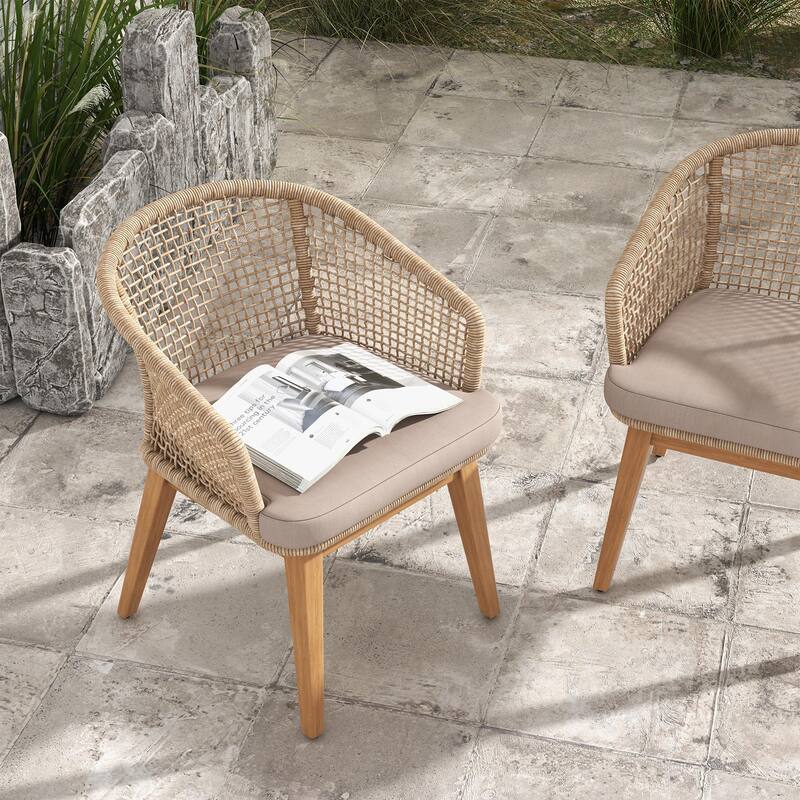 2 - Piece Woven Rope Patio Armchair Set with Cushions