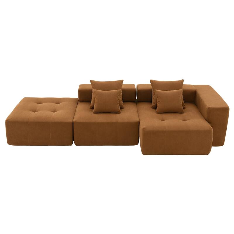 L-shaped corduroy upholstered sectional sofa with ottoman