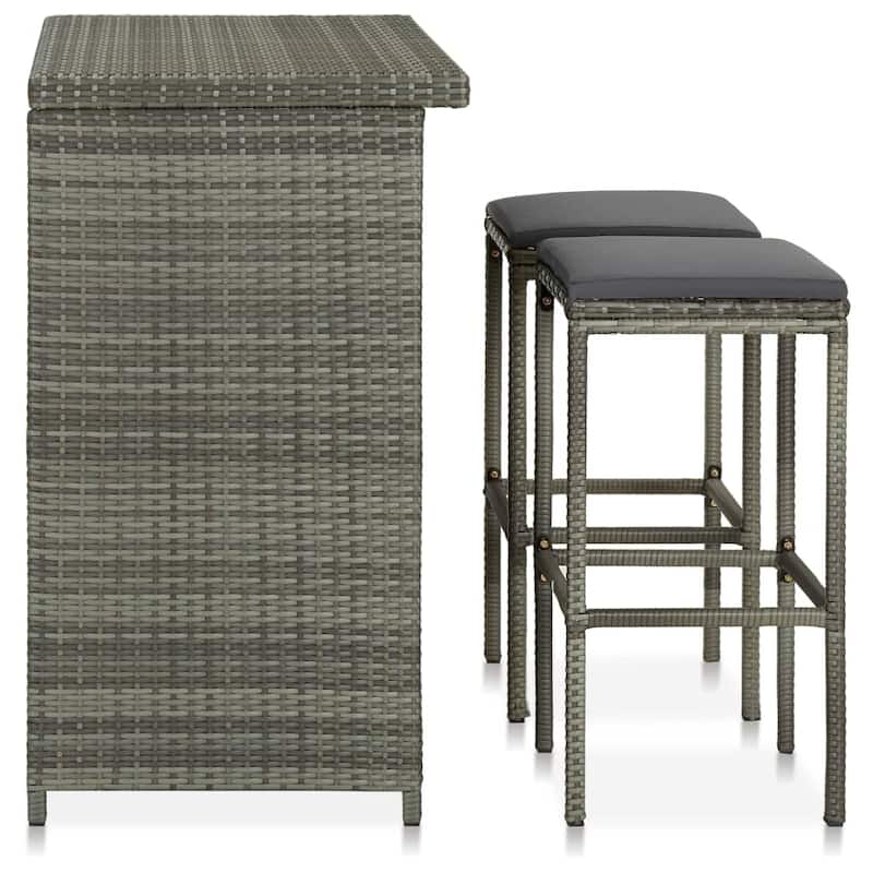 vidaXL 3 Piece Bar Set Poly Rattan Gray