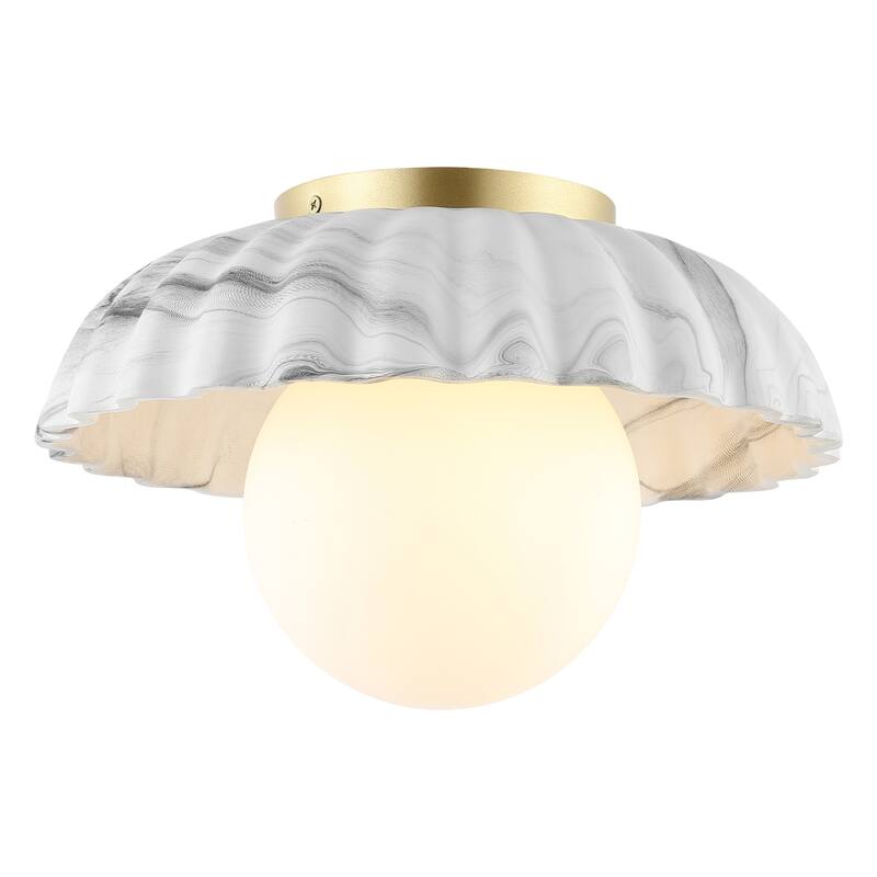 SAFAVIEH Lighting Ephrona Flush Mount - 12" W x 12" D x 10" H - White/Gold - 12Wx12Dx10H