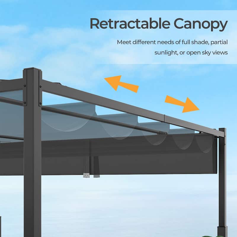Costway 10' x 10' Outdoor Pergola with Retractable Canopy Heavy-Duty - See Details