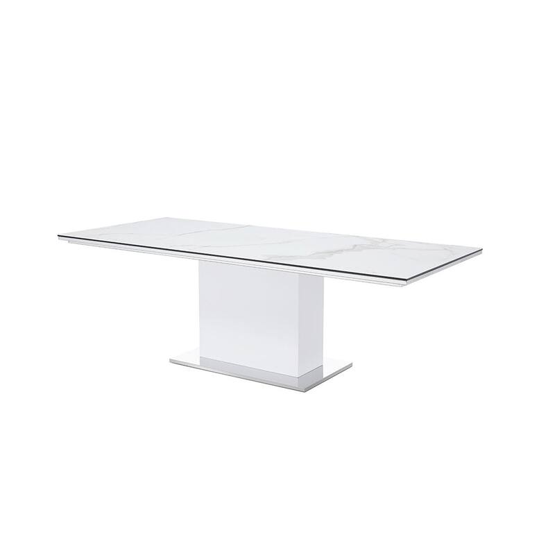 Bianca Dining Table with White Base and White Marbled Porcelain Top