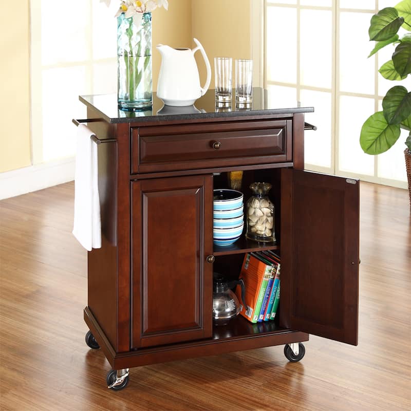 Crosley Compact Solid Black Granite Top Portable Kitchen Cart/ Island in Vintage Mahogany Finish - 18"d x 31"w x 35.5"h
