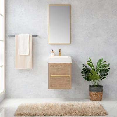 Palencia Single Floating Vanity with White Sink Top without Mirror - 18in.
