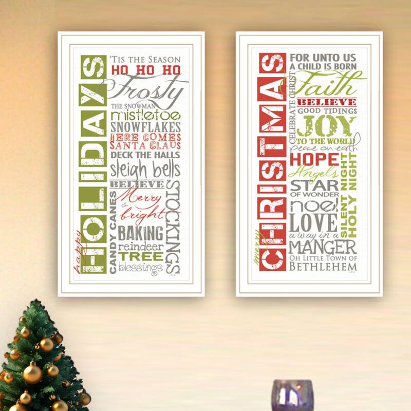 2-Piece Framed Wall Art Set - Happy Holidays, White Frame