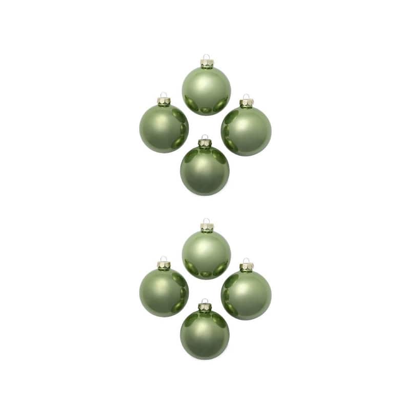 Pearl Finish Glass Christmas Ball Ornaments 3.25" 80mm Apple Green 8Ct