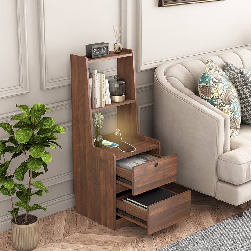 Smart Nightstand with Charging Station and Night Light for Bedroom
