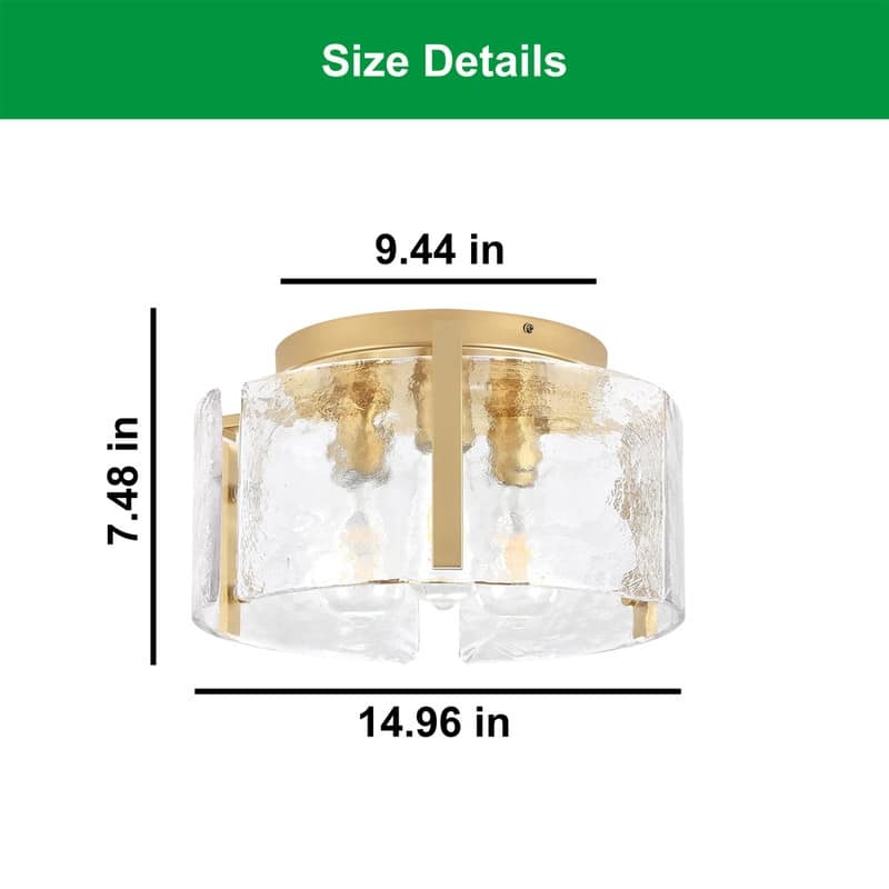 3 Light flush mount ceiling light gold ceiling light fixture glass, metal hallway lighting - 15