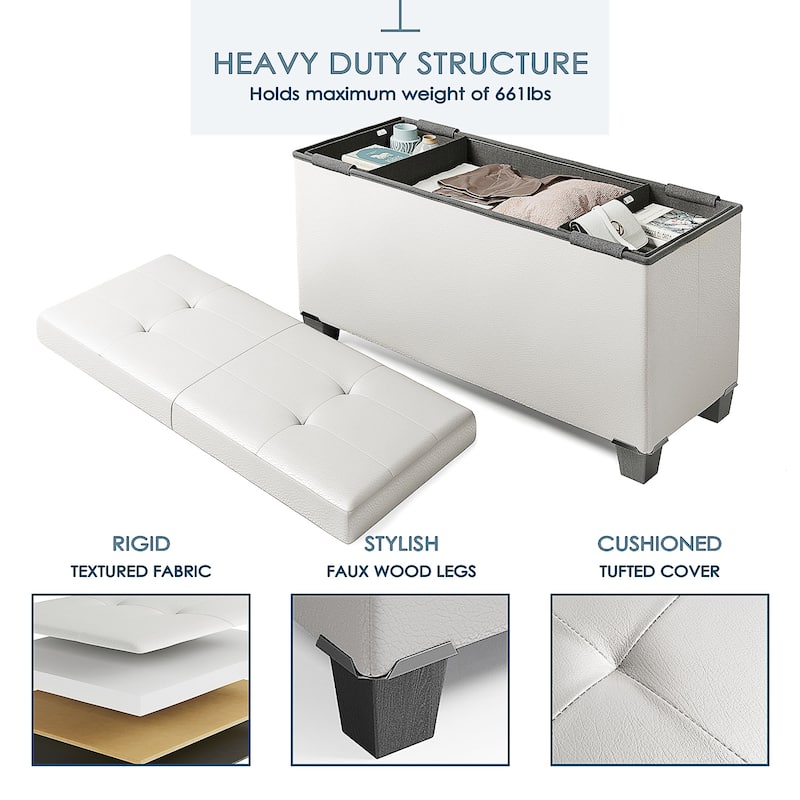 Empyrean Tuffted Folding Foot Rest Storage Ottoman Bench with Storage Bins