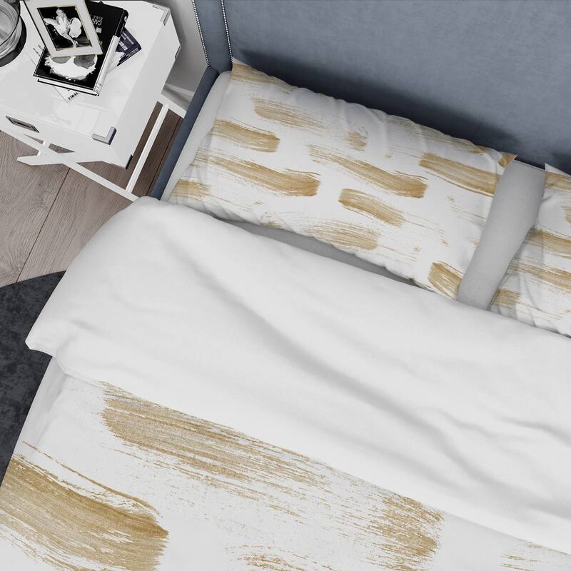 Designart 'Golden Abstract Strokes' Modern Duvet Cover Set