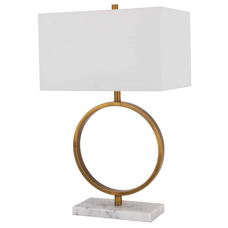1-Light L17" White Boxed Shade Table Lamp with a Gold "O" Frame and a White Marble Base