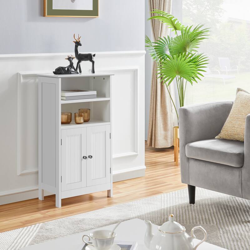 Yaheetech 5-Tier Wooden Bathroom Floor Cabinet with Adjustable Shelf - White