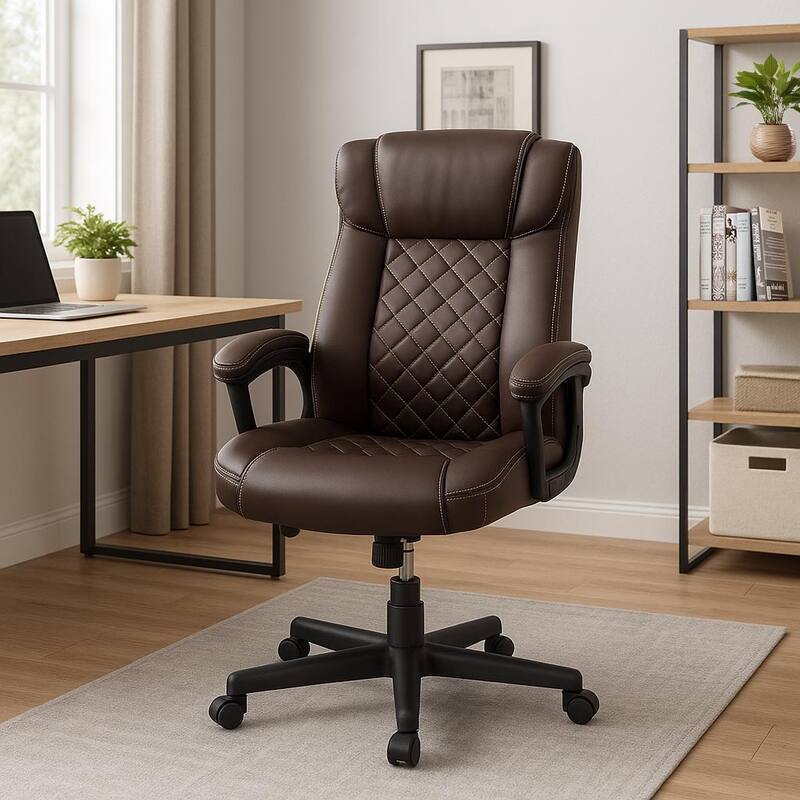 Faux Leather, Diamond-Stitch Padding, Executive Office Chair - Brown