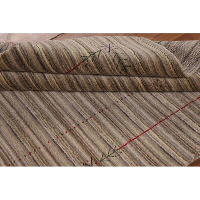 Striped Gabbeh Indian Area Rug Hand-Knotted Wool Carpet - 5'0"x 7'10"