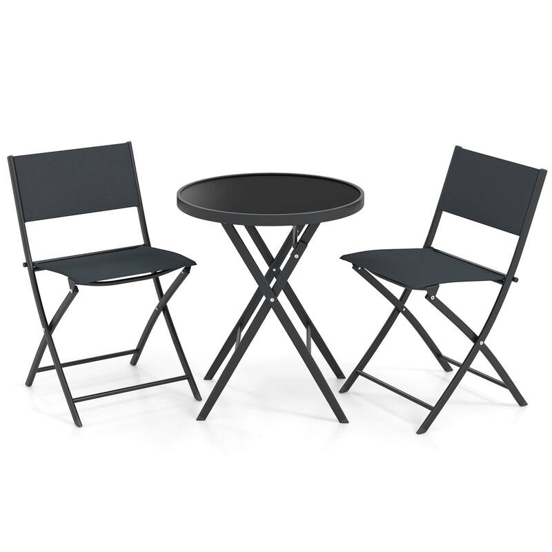 Costway 3 PCS Folding Patio Bistro Set with Tempered Glass Coffee - See Details