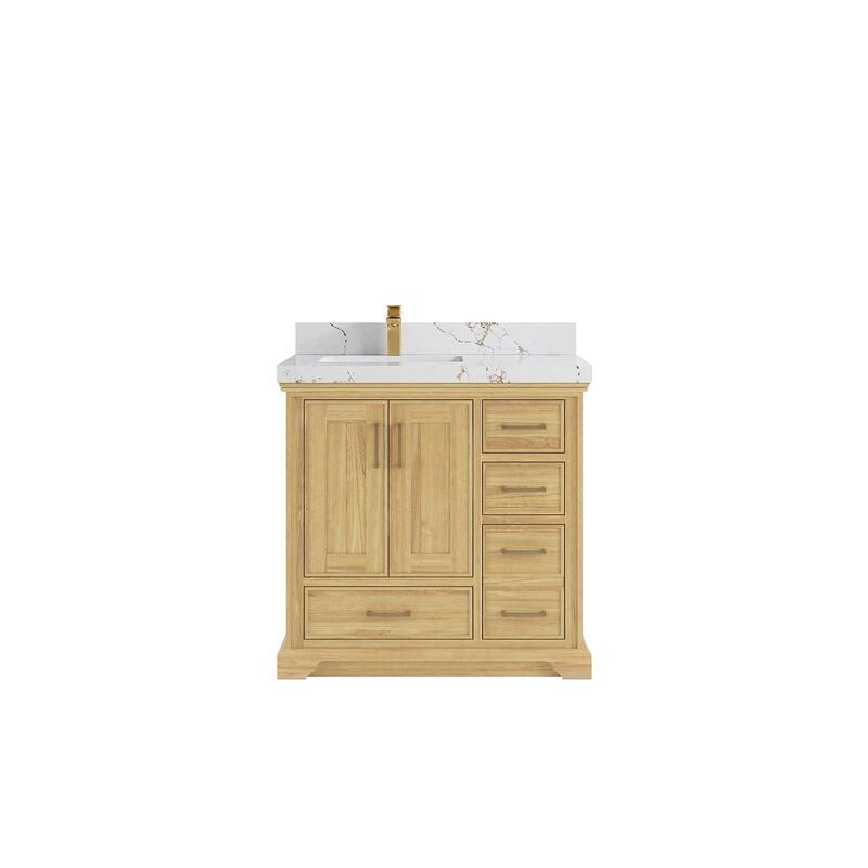 Willow Collections 36 in. W x 22 in. D Charlotte Teak Left Offset Sink Bathroom Solid Teak Vanity with Countertop