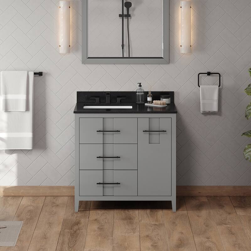 Jeffrey Alexander VKITKAT36R-GRANITE Katara 36" Free Standing Vanity - Grey / Black - Steel Finish