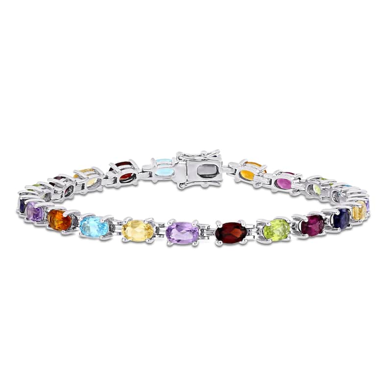 Miadora Sterling Silver Oval-cut Multi-Color Gemstones Tennis Bracelet