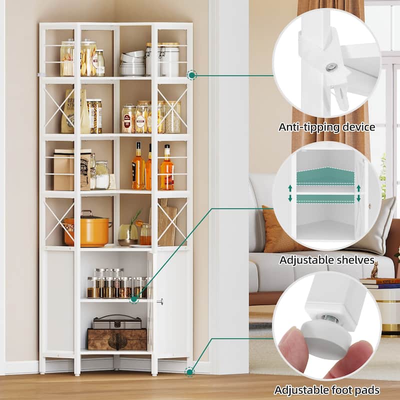 Moasis 78" Tall Corner Bookshelf Display 4 Shelves Storage Bookcase with Cabinet