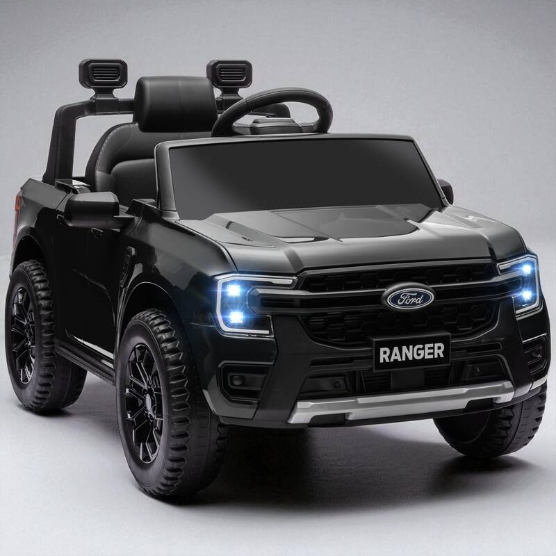 Ford Ranger Licensed 12V Kids Ride-On Truck with Remote Control, LED Headlights, Spring Suspension, Toy Storage, for 3-6 Years - Black