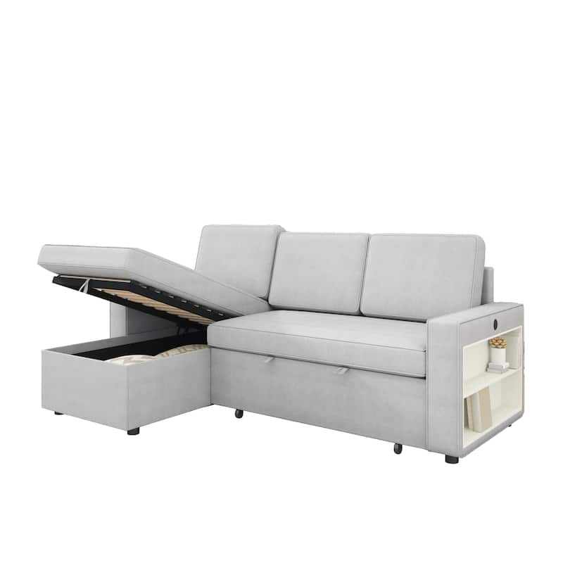 L-Shaped Couch Convertible Sofa Bed with Storage Chaise