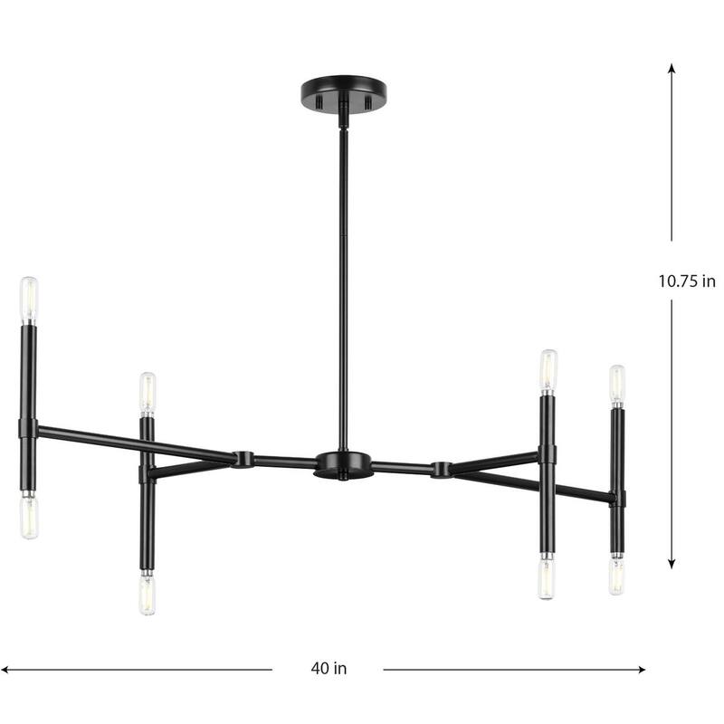 Arya Collection Eight-Light Matte Black Luxe Linear Chandelier - 40 in x 13 in x 10.75 in