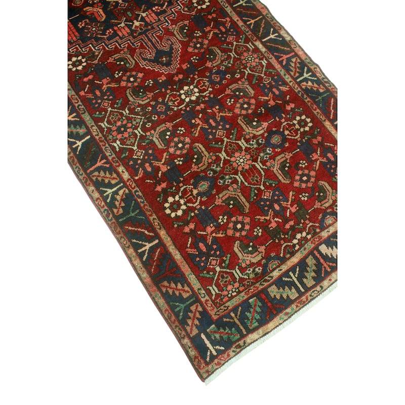 Fine Vintage Distressed Zahid Red/Navy Runner - 3'4" x 9'5"