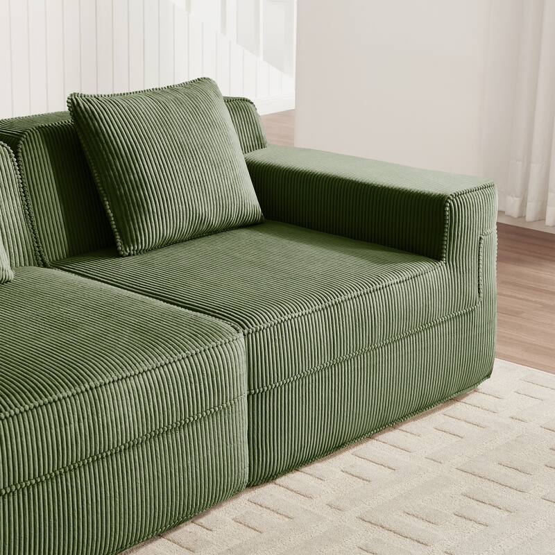 Modular 2-Seat Boneless Sofa, Modern Sectional Couch with Deep Seats, Wide Armrests, Corduroy Loveseat with Throw Pillows